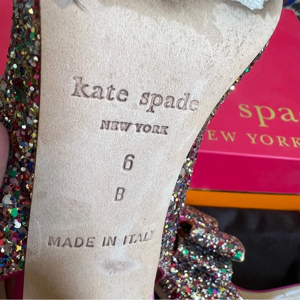 Kate Spade Charm Glitter/Sparkle Hot Pink Slingback Heels Box & Dust Bag US6 - Picture 14 of 16